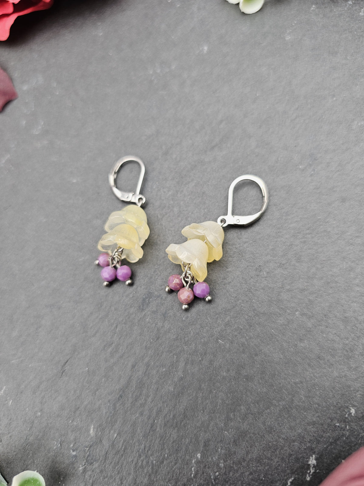 Ohrringe Floral Gelb | Lepidolith | Edelstahl