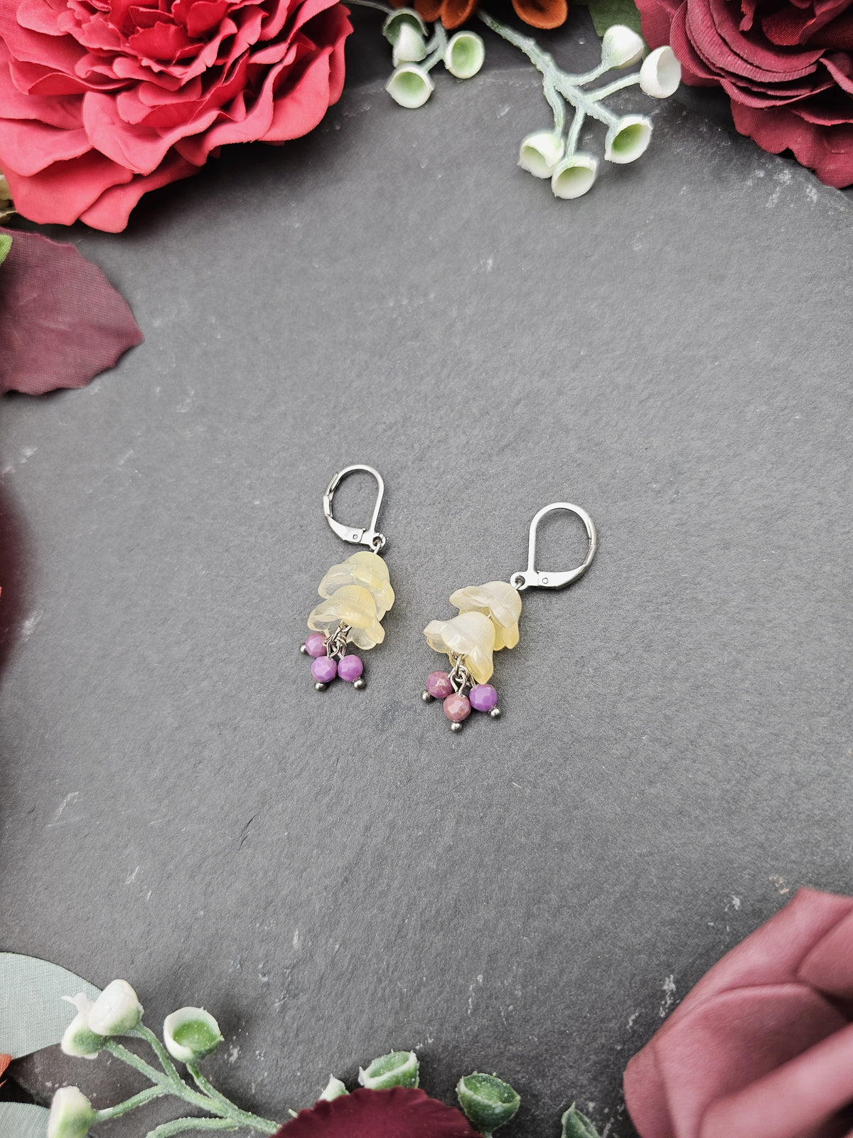 Ohrringe Floral Gelb | Lepidolith | Edelstahl