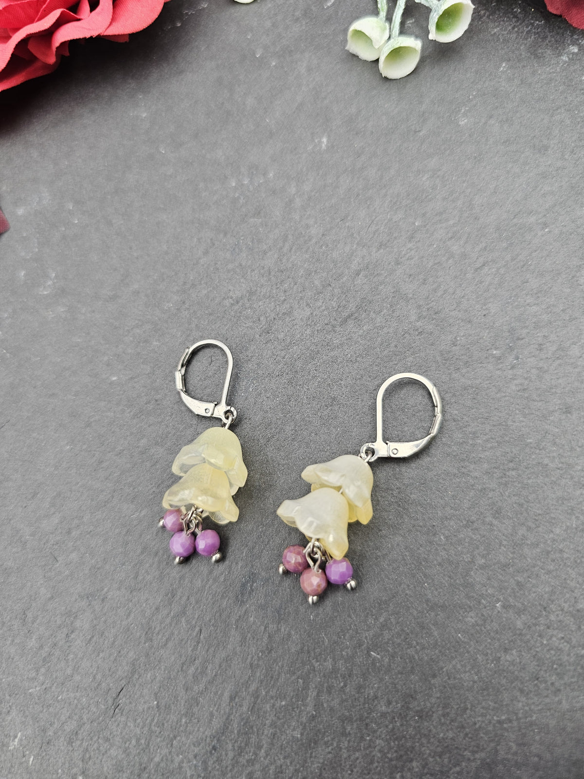 Ohrringe Floral Gelb | Lepidolith | Edelstahl