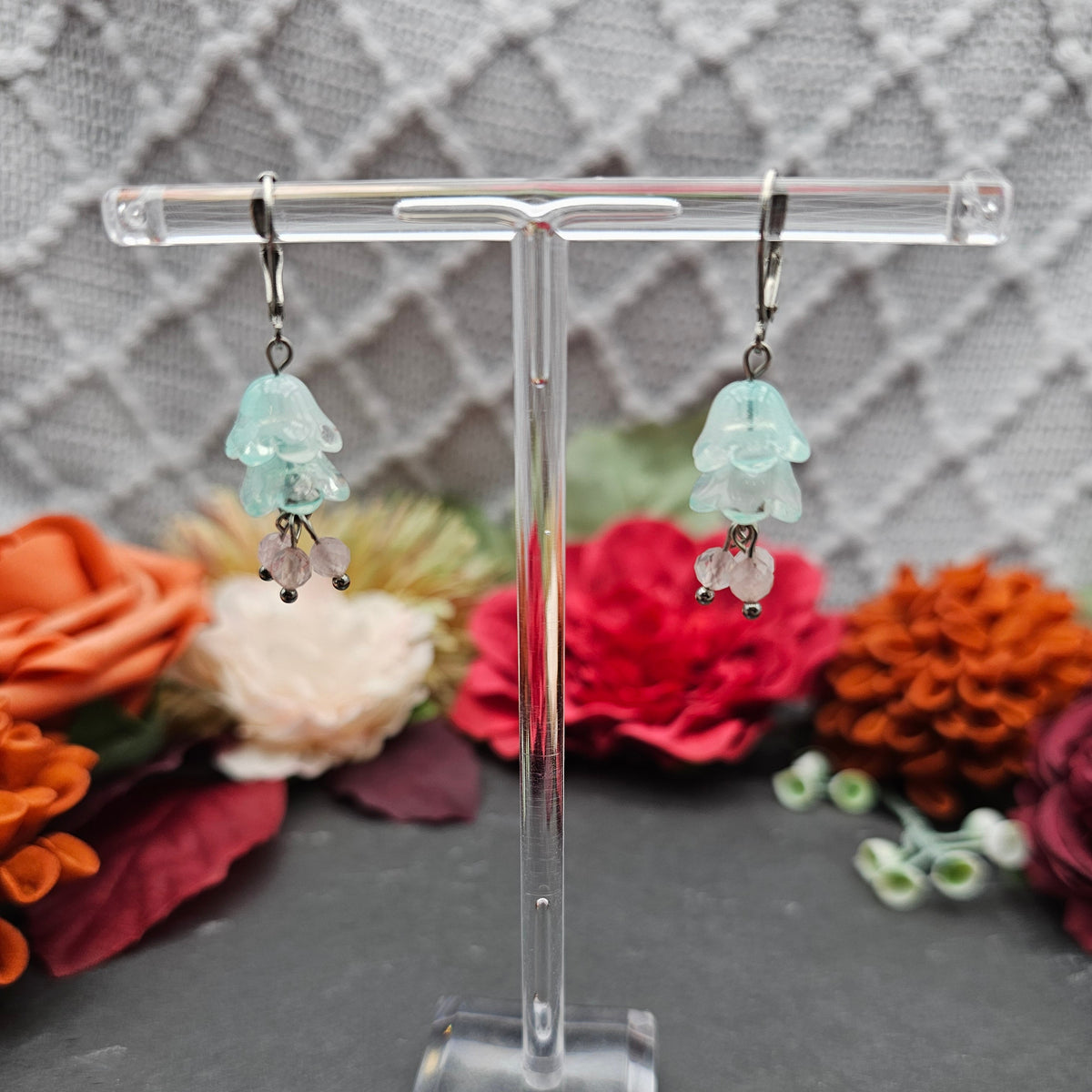 Ohrringe Floral Mint | Rosaquarz | Edelstahl