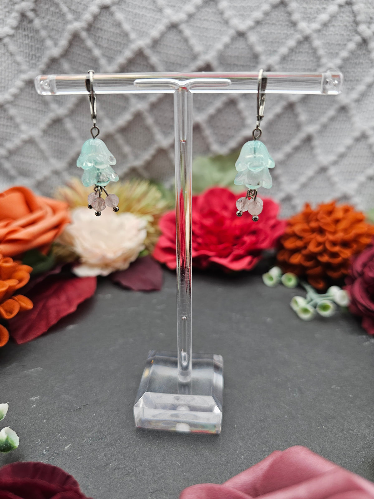 Ohrringe Floral Mint | Rosaquarz | Edelstahl