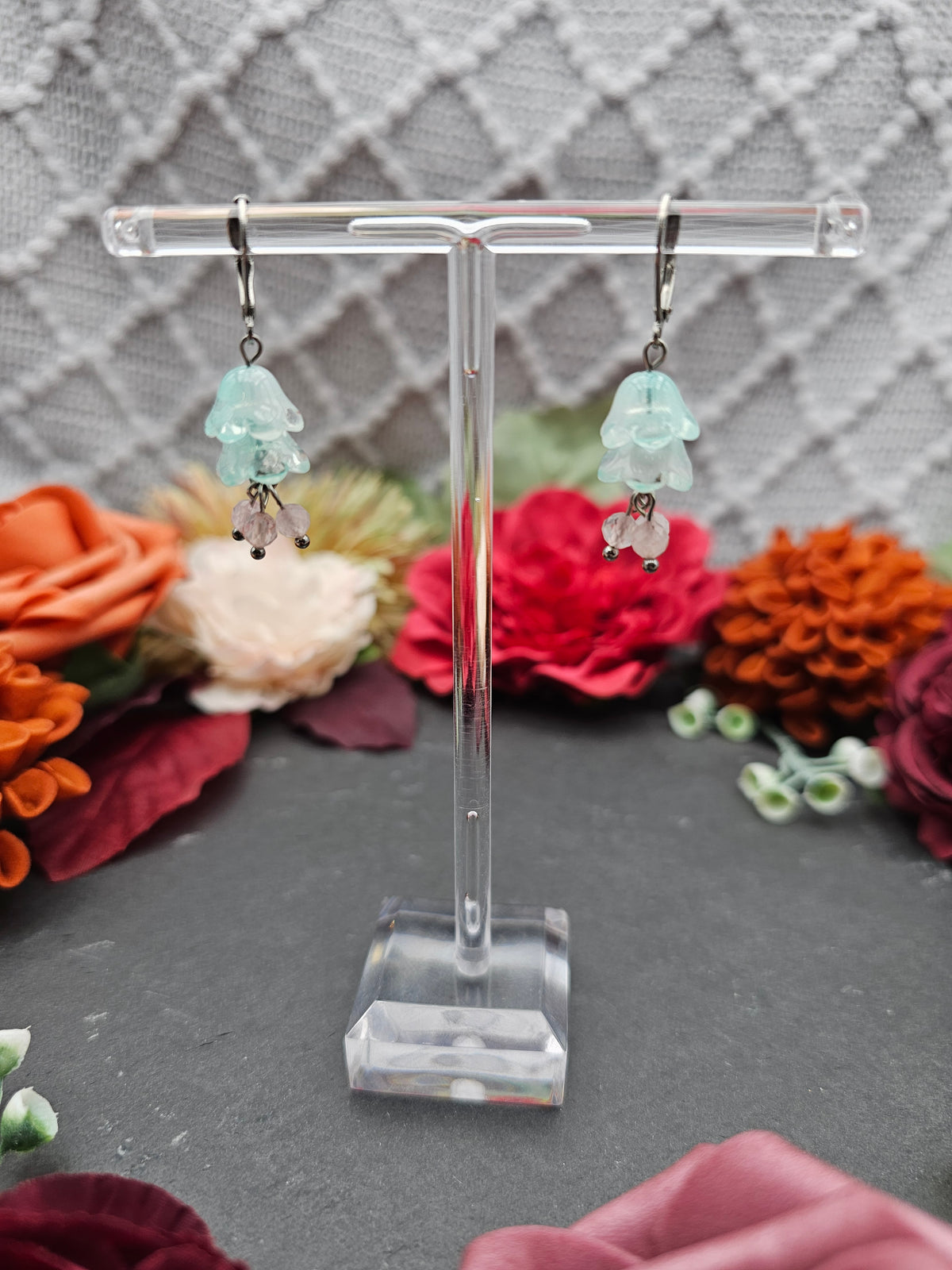 Ohrringe Floral Mint | Rosaquarz | Edelstahl