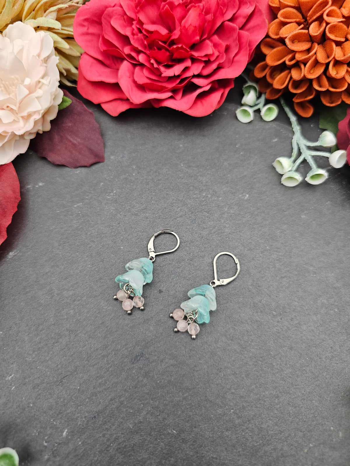 Ohrringe Floral Mint | Rosaquarz | Edelstahl