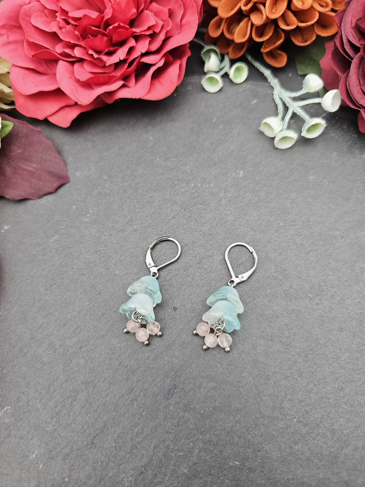 Ohrringe Floral Mint | Rosaquarz | Edelstahl