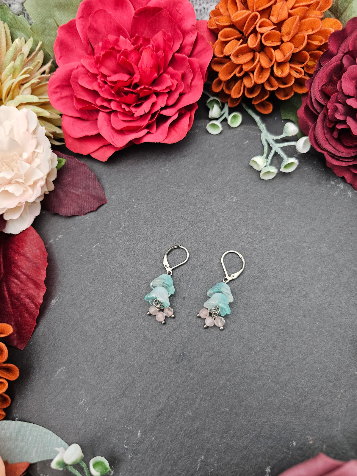 Ohrringe Floral Mint | Rosaquarz | Edelstahl