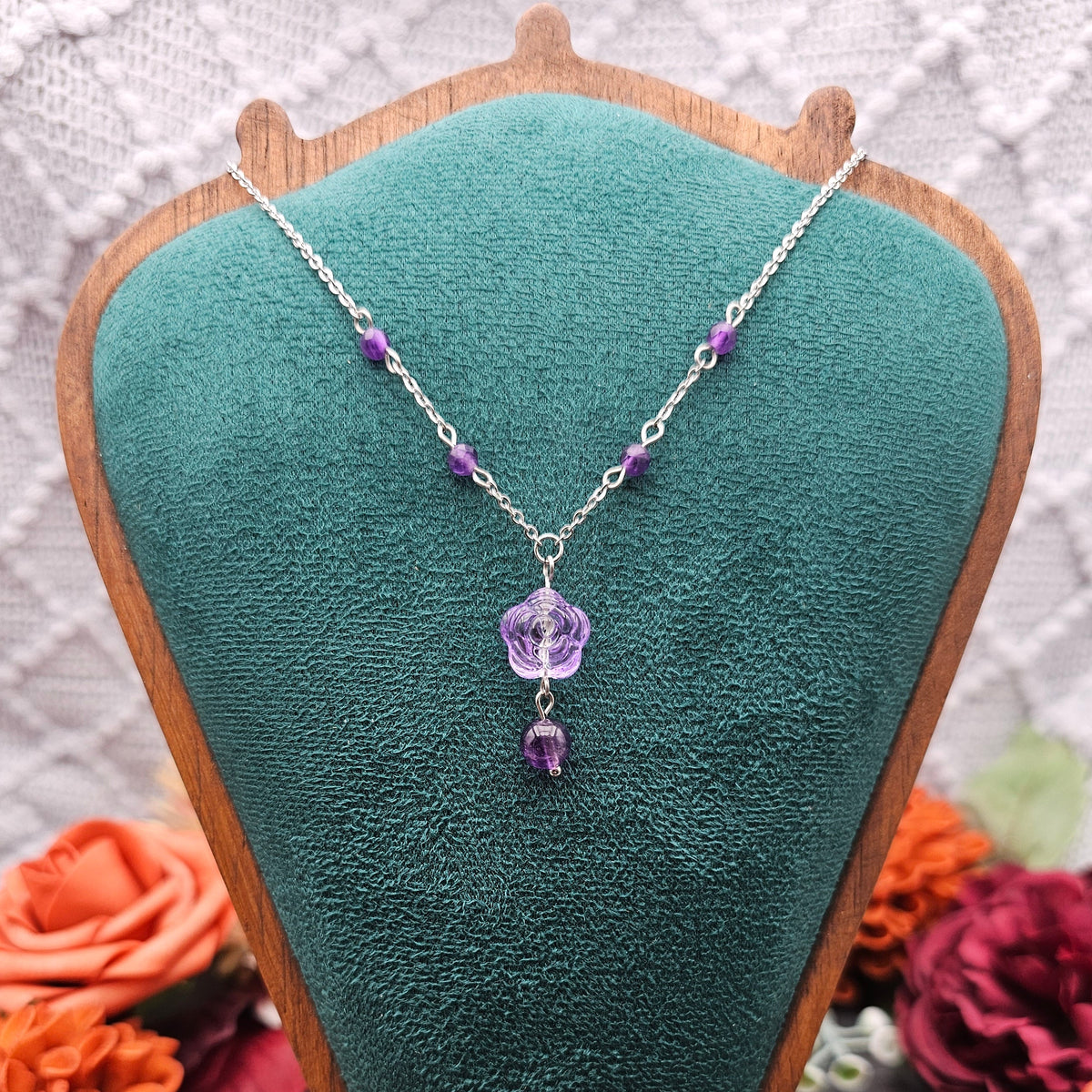 Halskette Rose Lila | Amethyst | Edelstahl