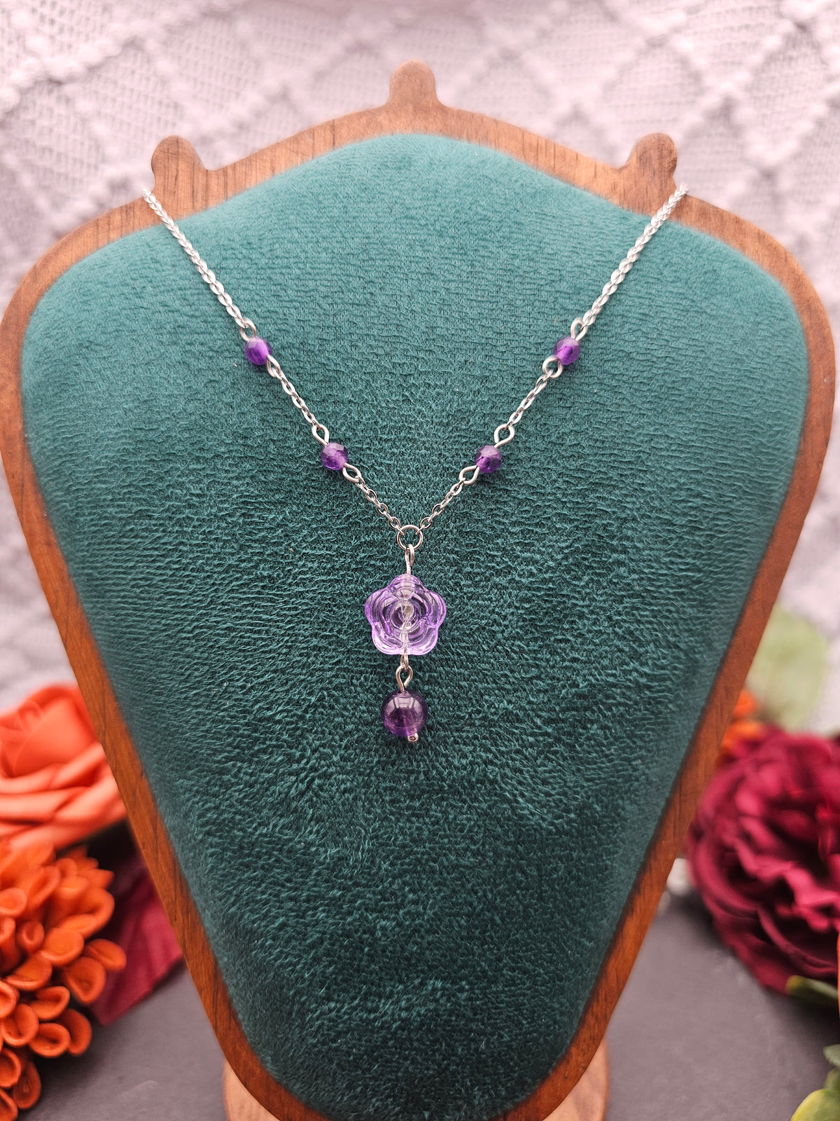 Halskette Rose Lila | Amethyst | Edelstahl