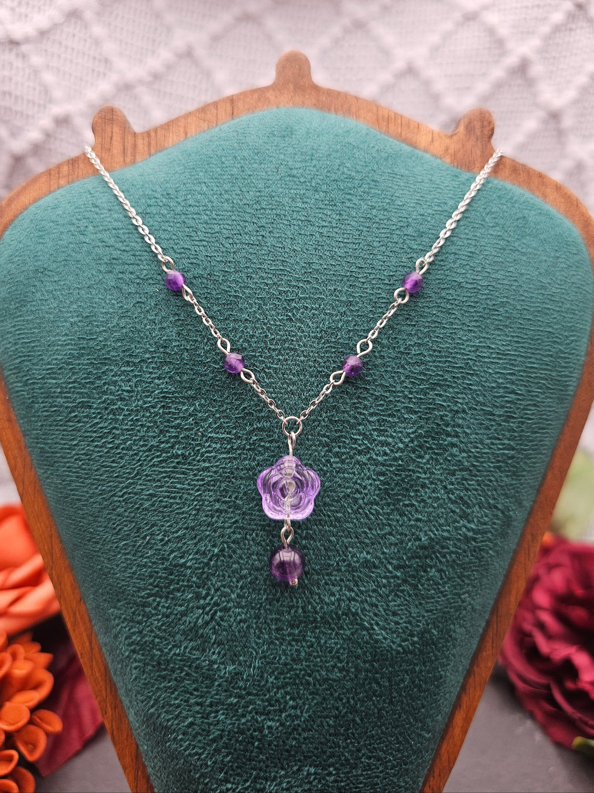 Halskette Rose Lila | Amethyst | Edelstahl