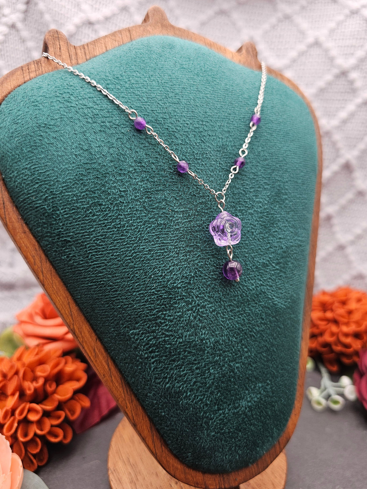 Halskette Rose Lila | Amethyst | Edelstahl