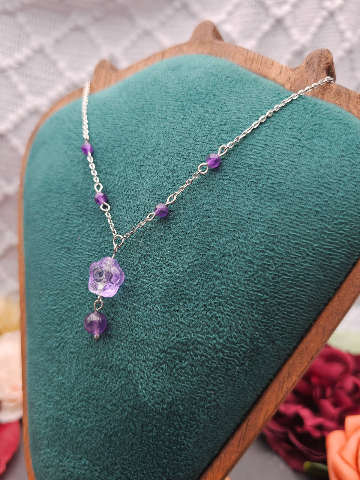 Halskette Rose Lila | Amethyst | Edelstahl