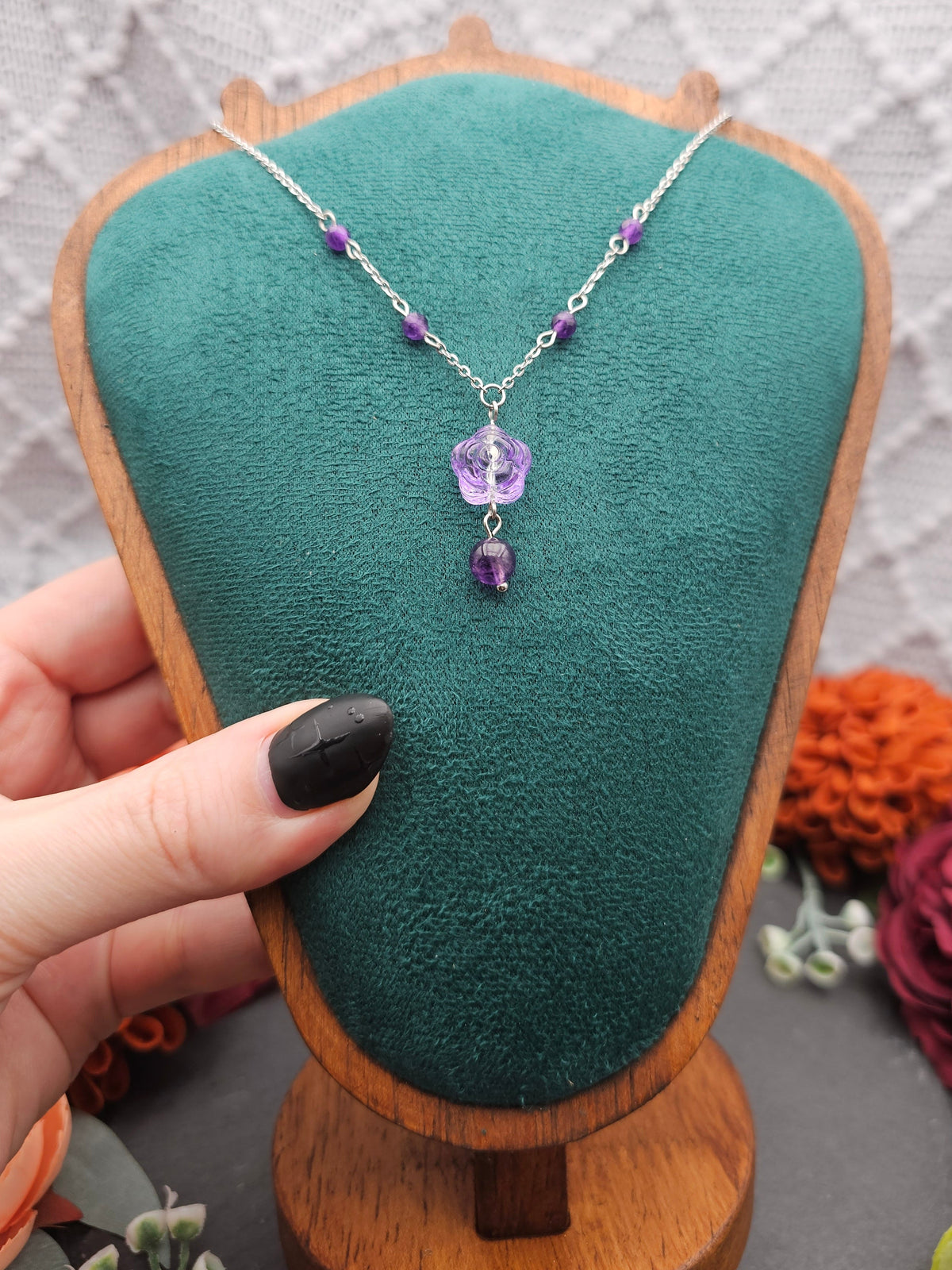 Halskette Rose Lila | Amethyst | Edelstahl