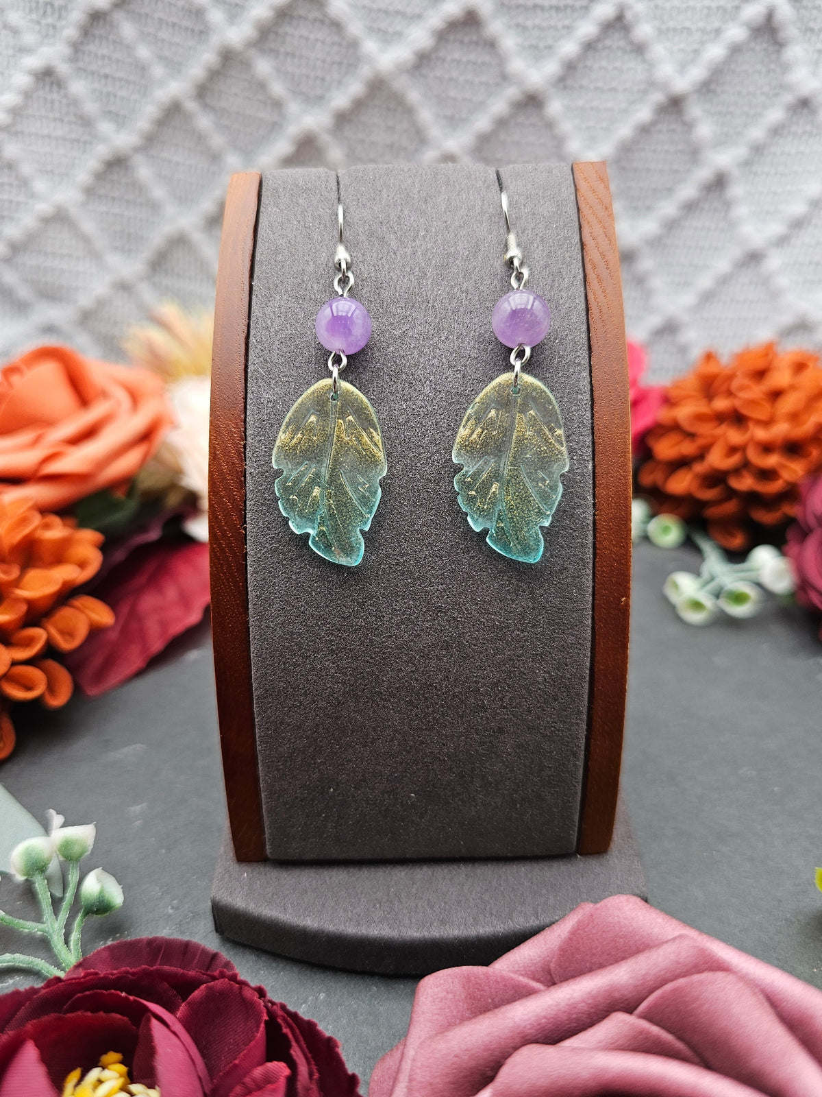 Ohrringe Blätter Grün | Amethyst | Edelstahl