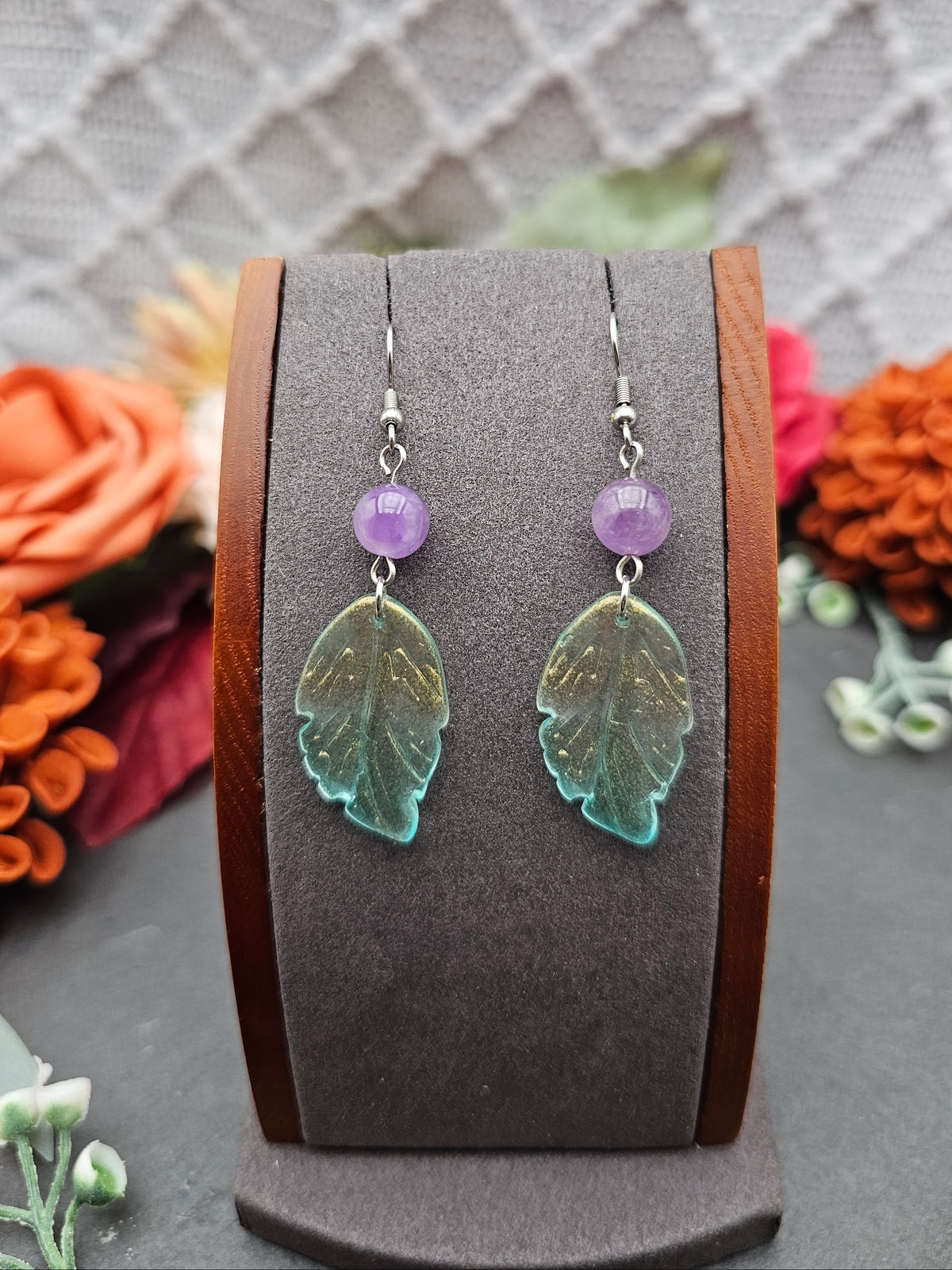 Ohrringe Blätter Grün | Amethyst | Edelstahl