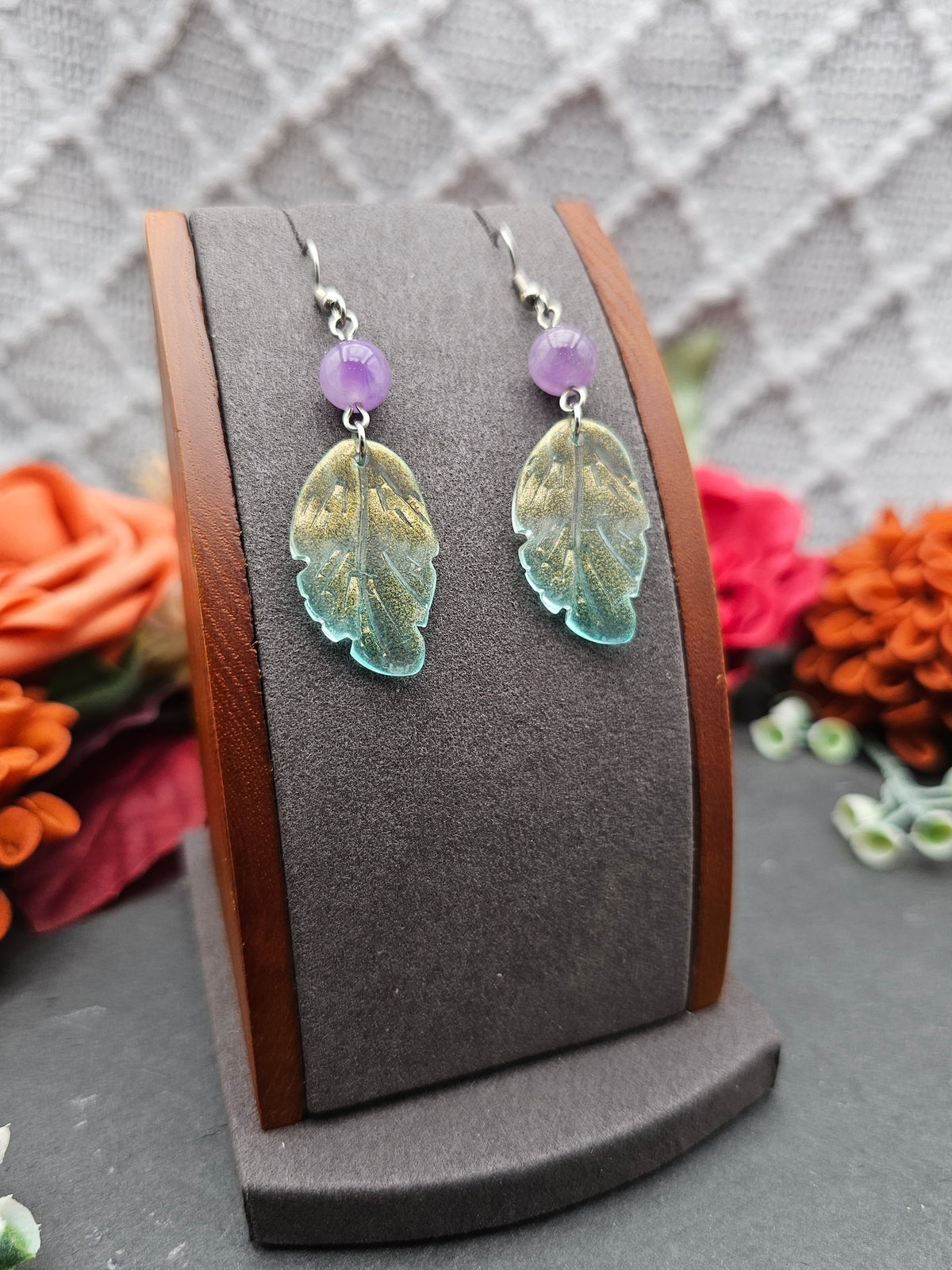 Ohrringe Blätter Grün | Amethyst | Edelstahl