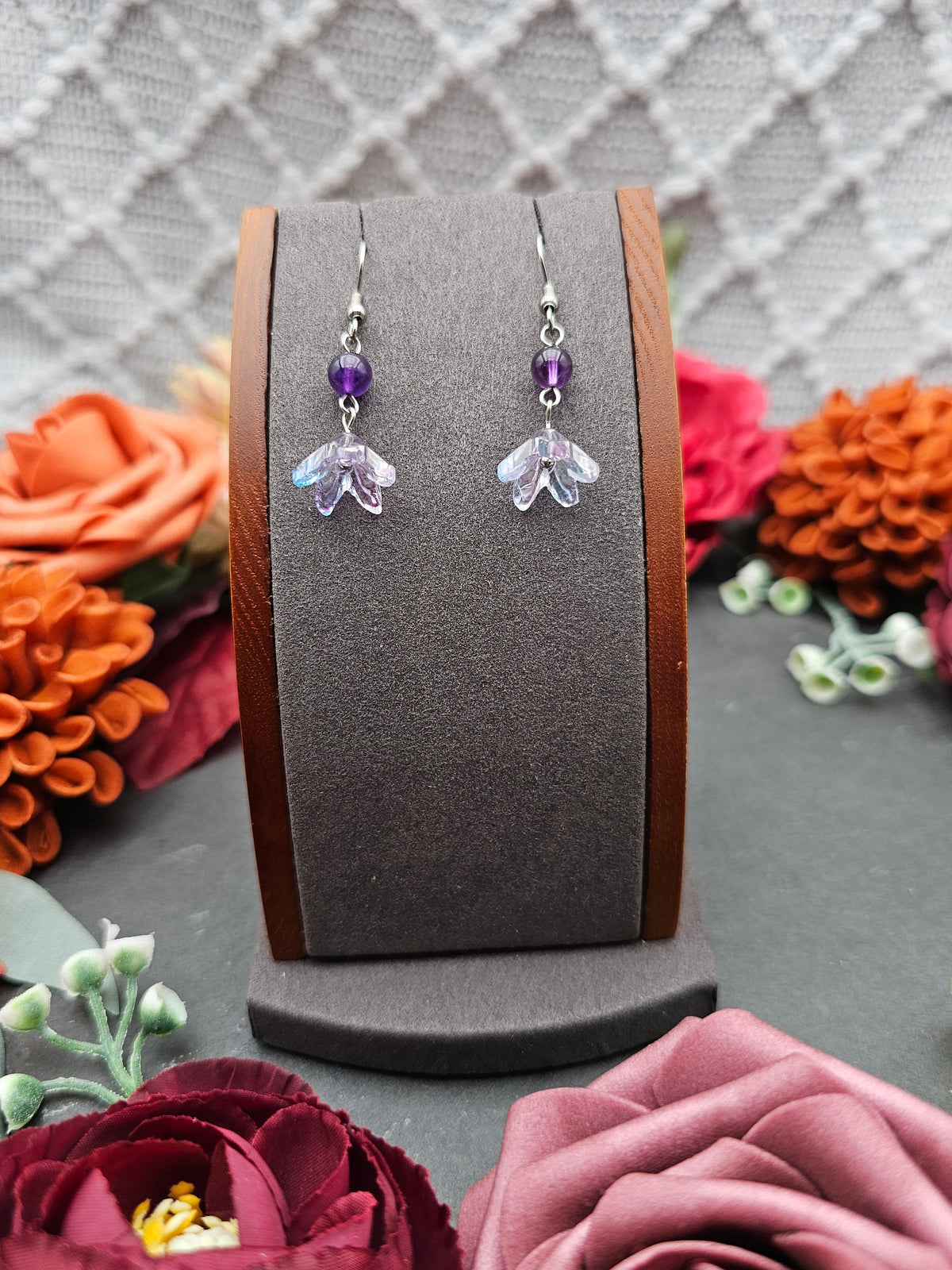 Ohrringe Floral Blau-Lila | Amethyst | Edelstahl