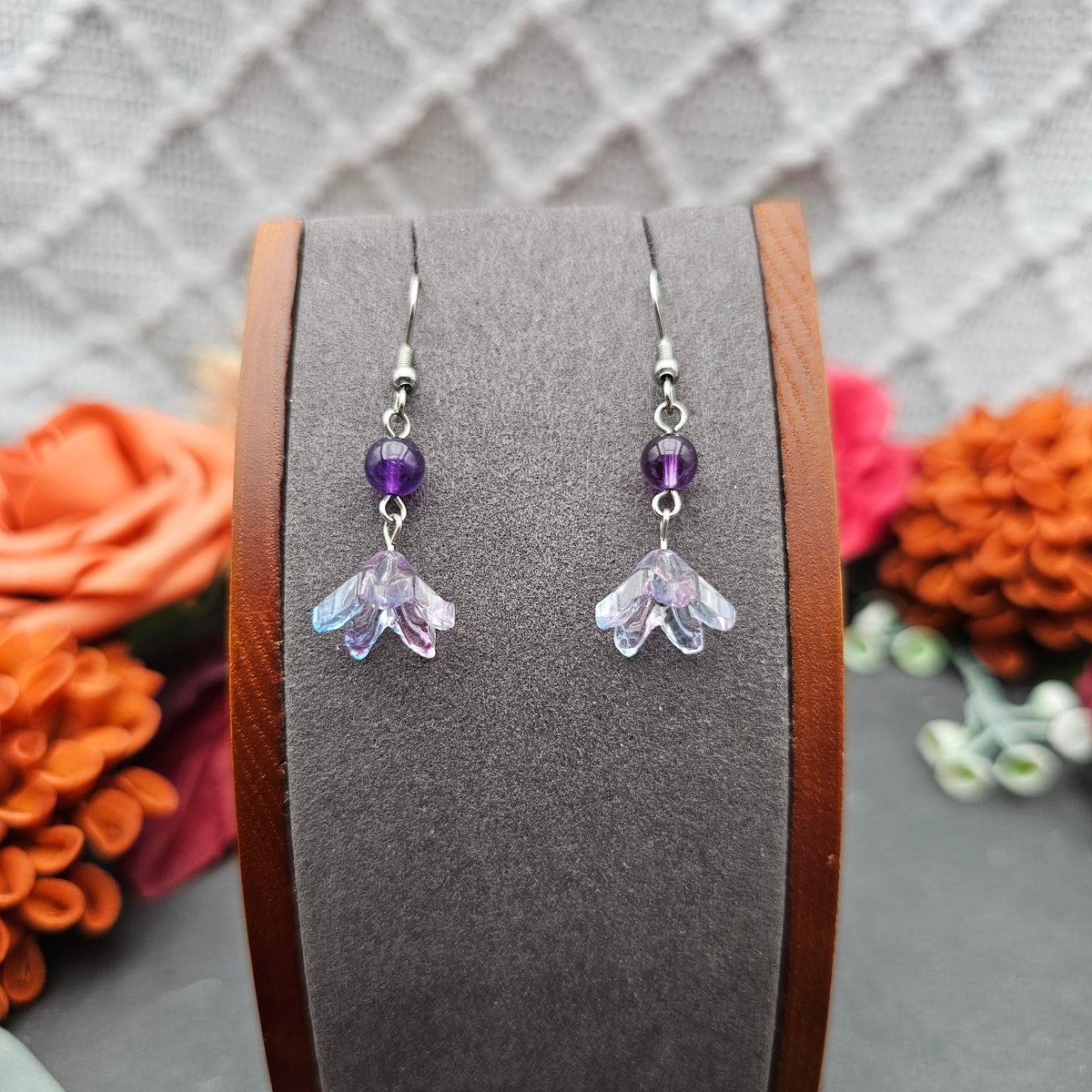 Ohrringe Floral Blau-Lila | Amethyst | Edelstahl