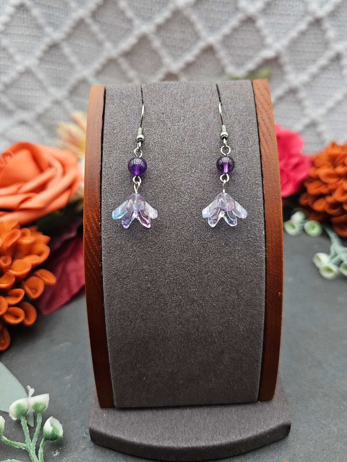 Ohrringe Floral Blau-Lila | Amethyst | Edelstahl