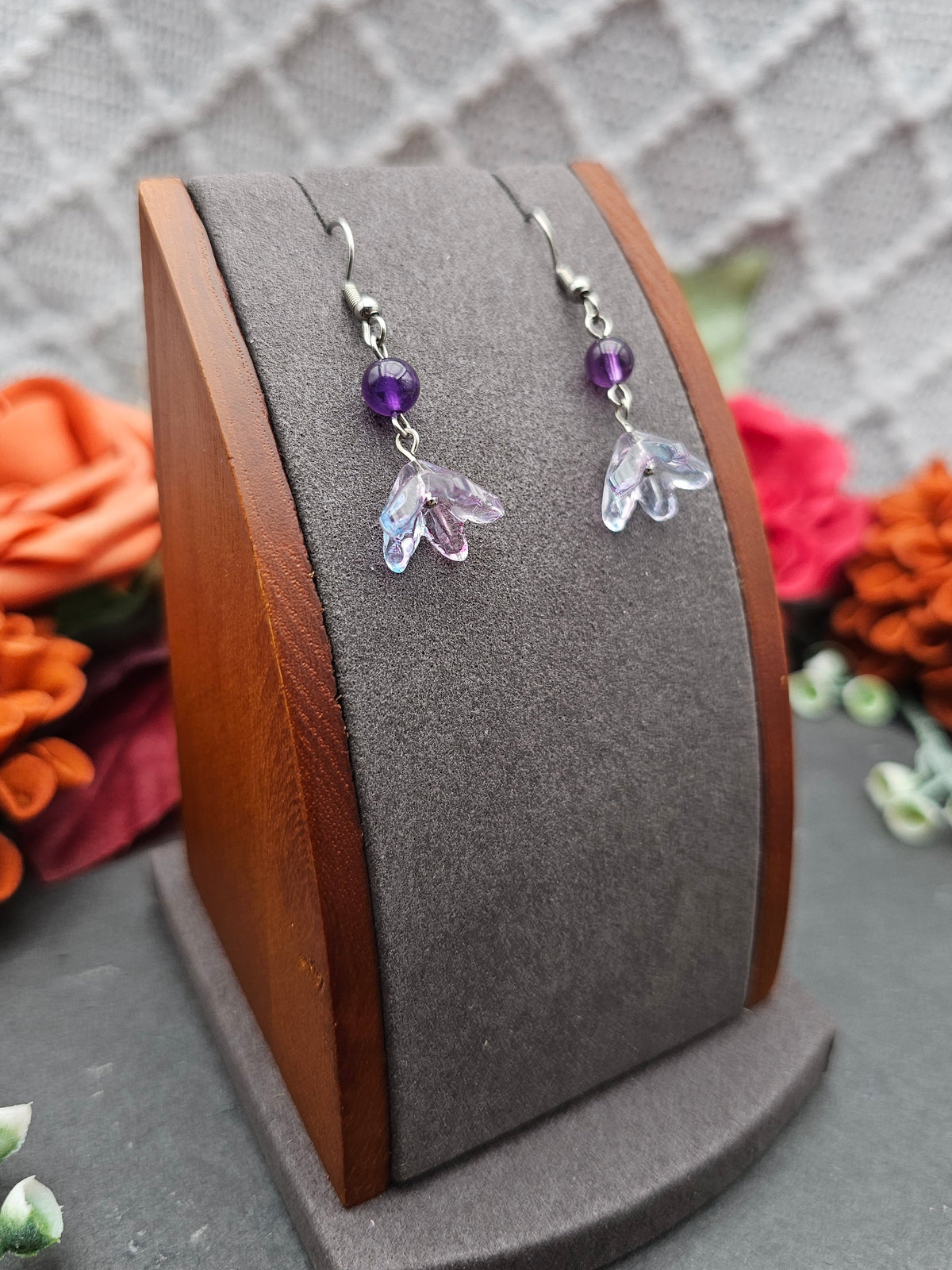 Ohrringe Floral Blau-Lila | Amethyst | Edelstahl