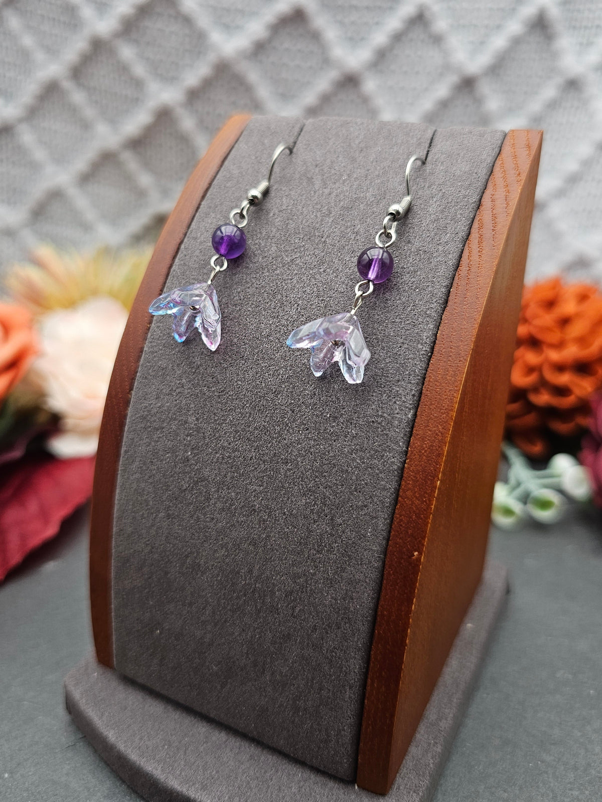 Ohrringe Floral Blau-Lila | Amethyst | Edelstahl