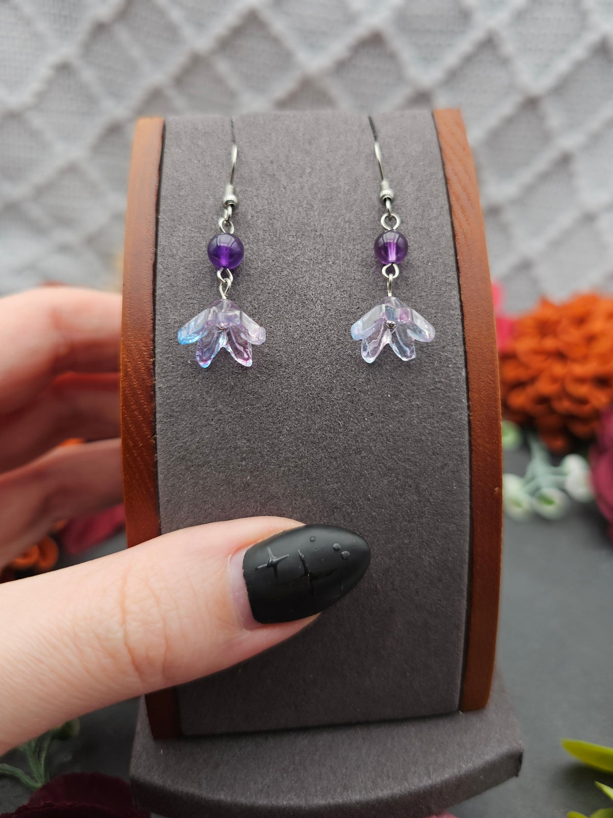 Ohrringe Floral Blau-Lila | Amethyst | Edelstahl