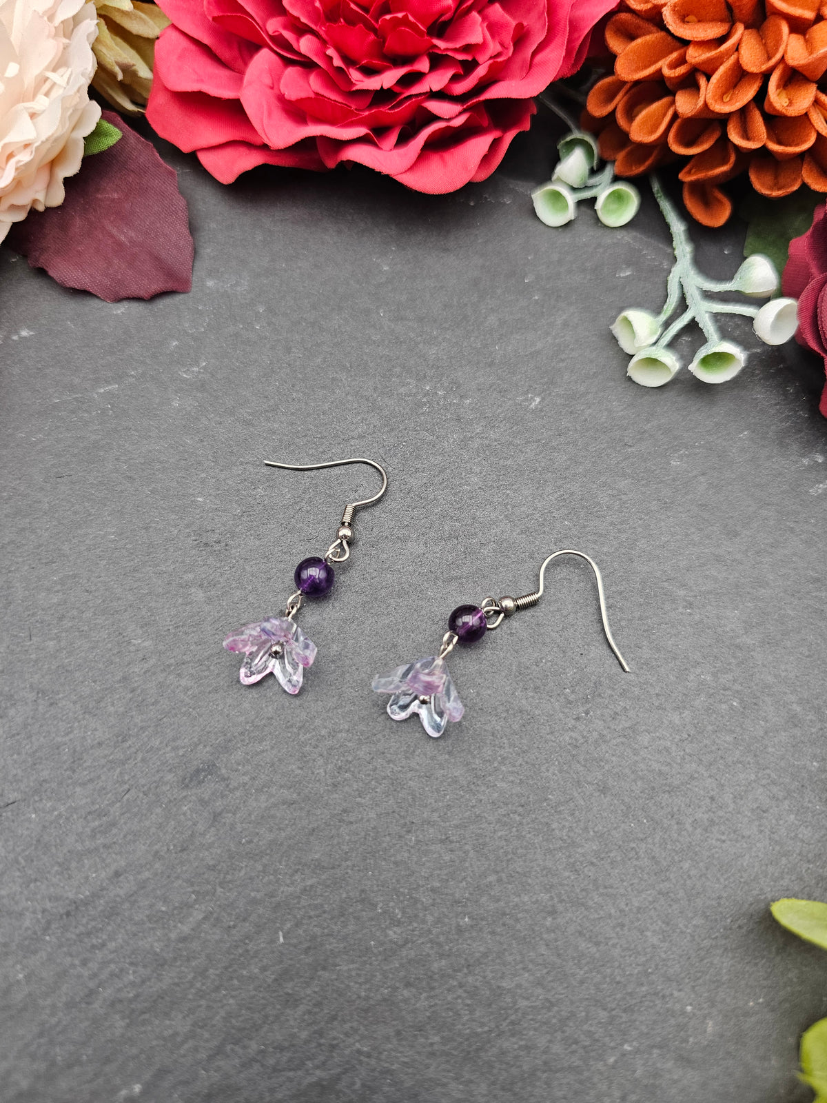 Ohrringe Floral Blau-Lila | Amethyst | Edelstahl