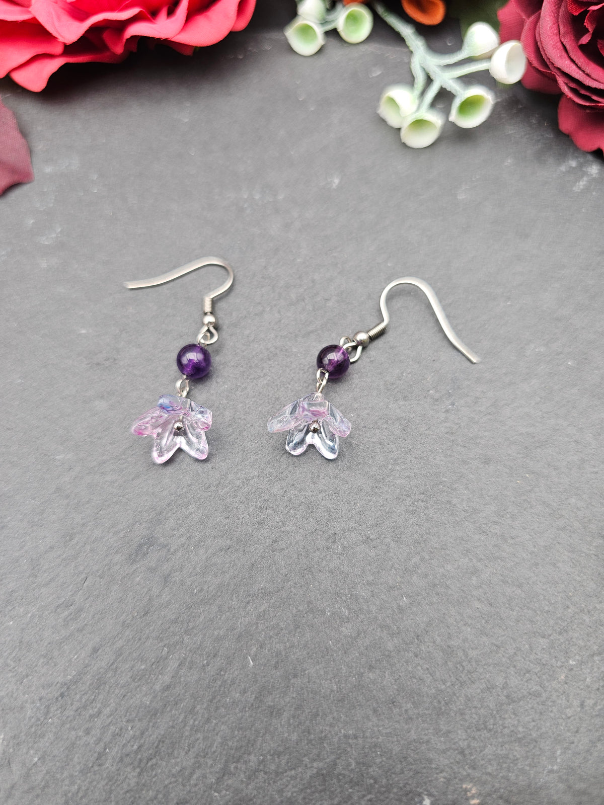 Ohrringe Floral Blau-Lila | Amethyst | Edelstahl