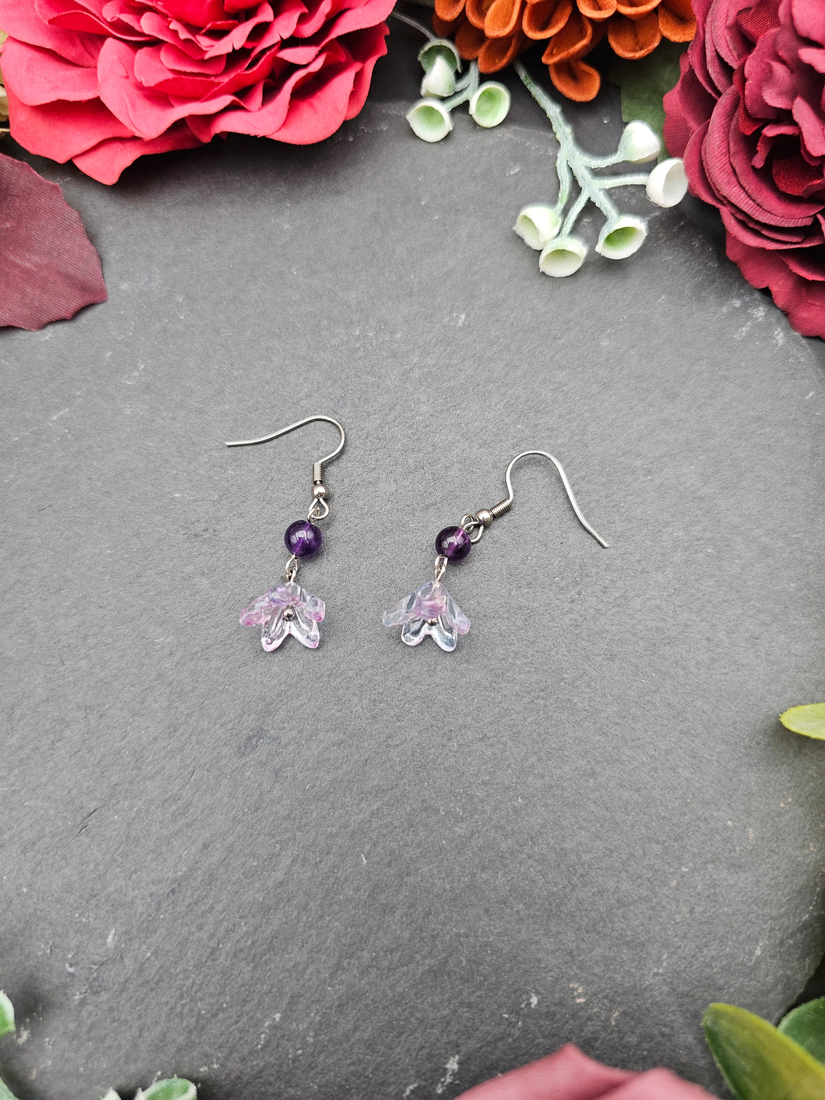 Ohrringe Floral Blau-Lila | Amethyst | Edelstahl