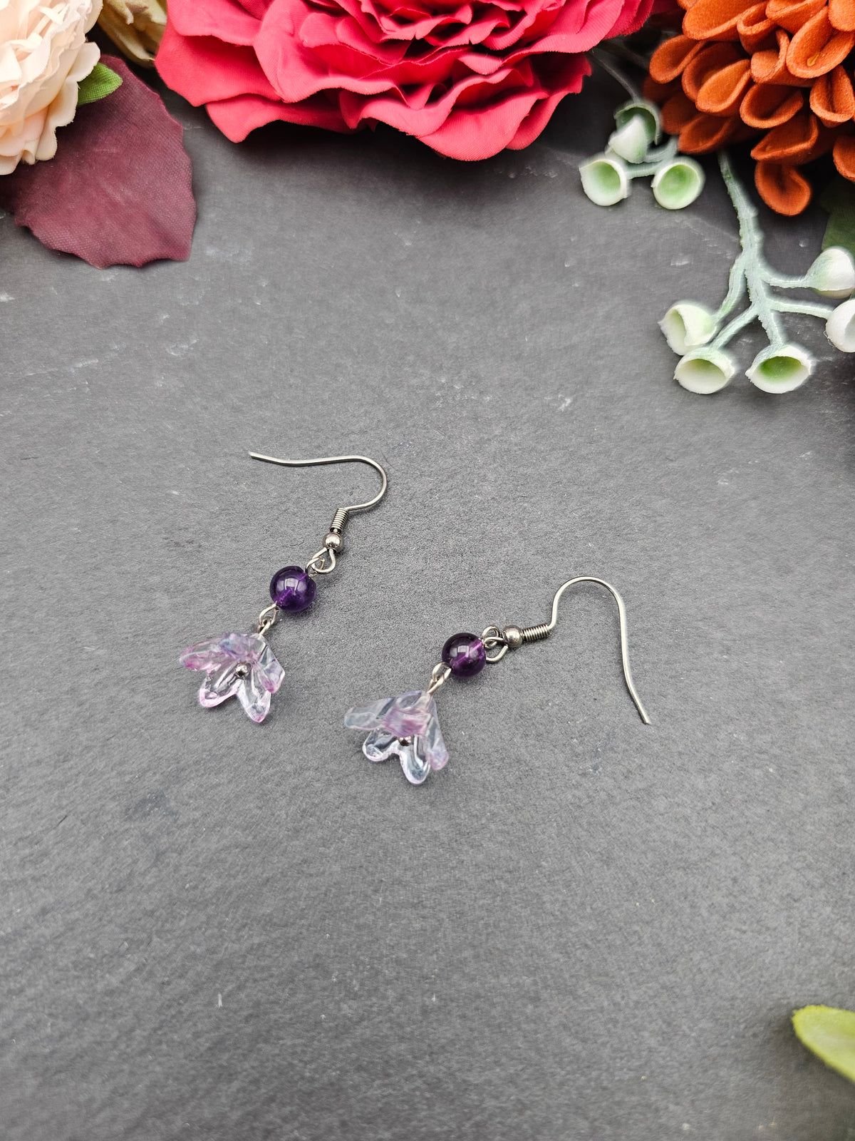 Ohrringe Floral Blau-Lila | Amethyst | Edelstahl