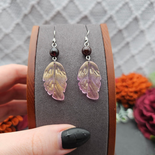 Ohrringe Blätter Rosa | Granat | Edelstahl