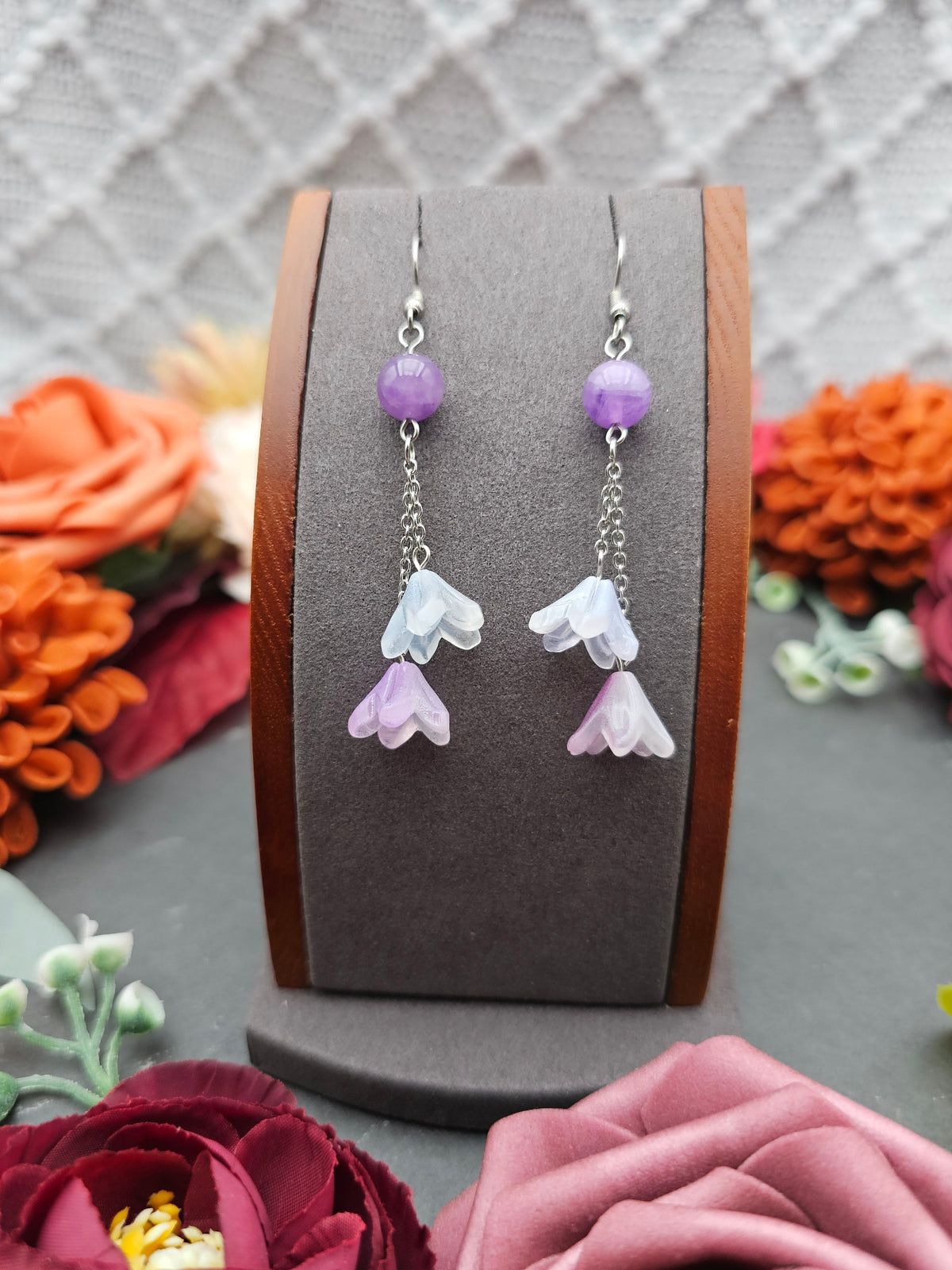 Ohrringe Floral Blau & Lila | Amethyst | Edelstahl