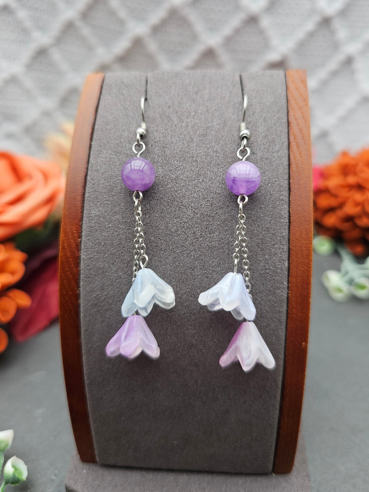 Ohrringe Floral Blau & Lila | Amethyst | Edelstahl