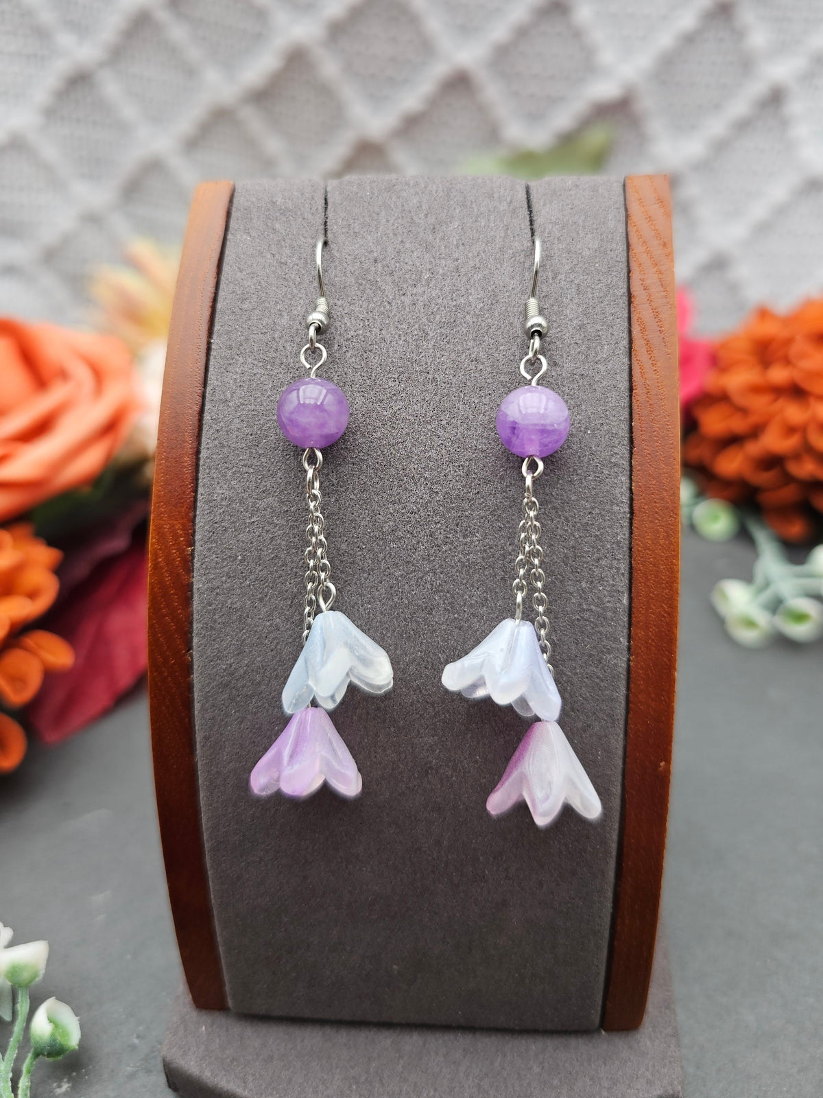 Ohrringe Floral Blau & Lila | Amethyst | Edelstahl