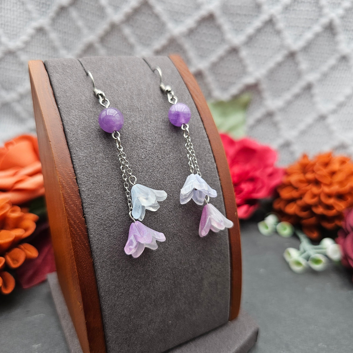 Ohrringe Floral Blau & Lila | Amethyst | Edelstahl