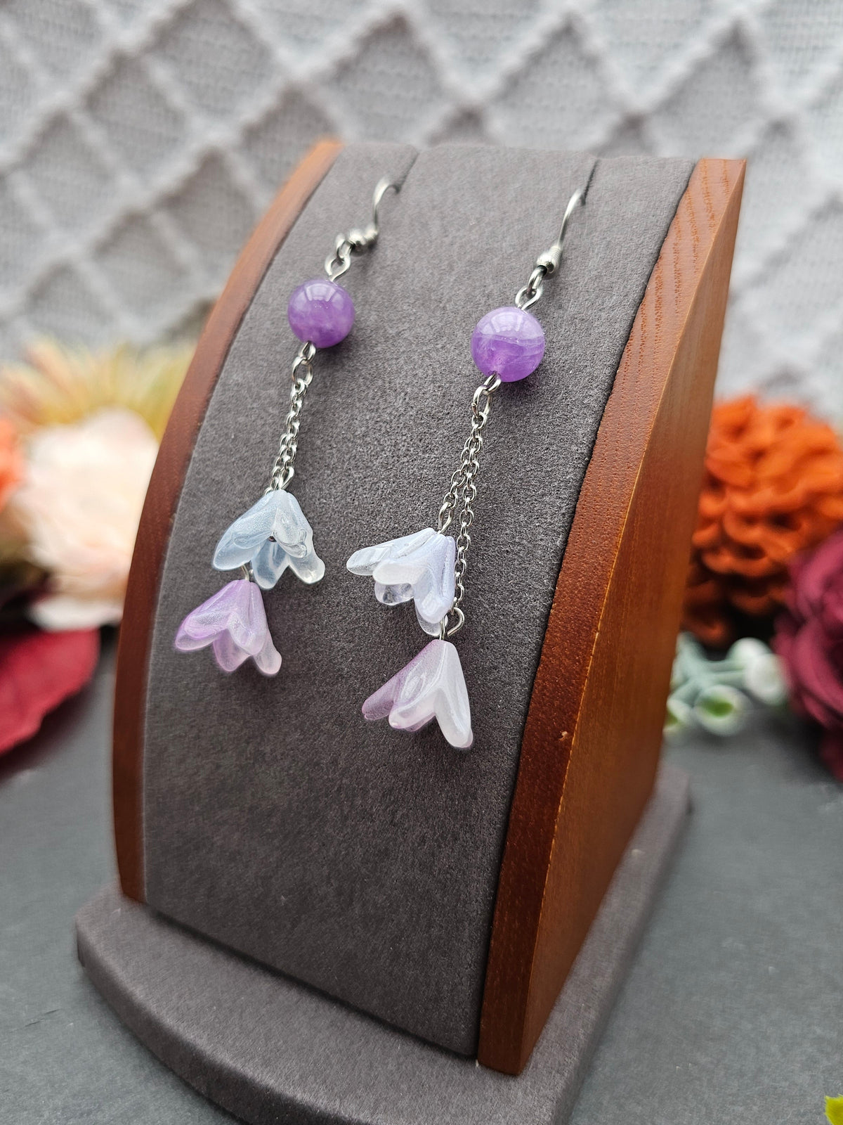Ohrringe Floral Blau & Lila | Amethyst | Edelstahl