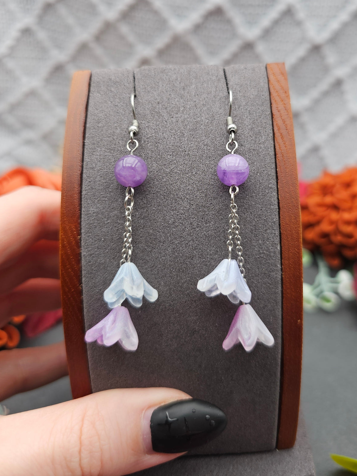 Ohrringe Floral Blau & Lila | Amethyst | Edelstahl