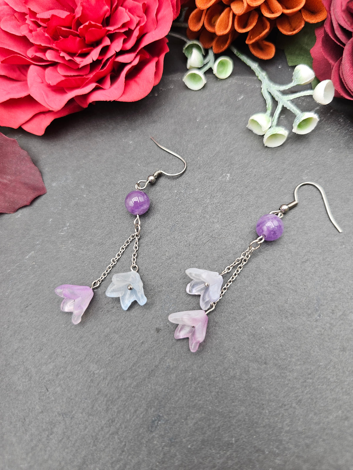 Ohrringe Floral Blau & Lila | Amethyst | Edelstahl