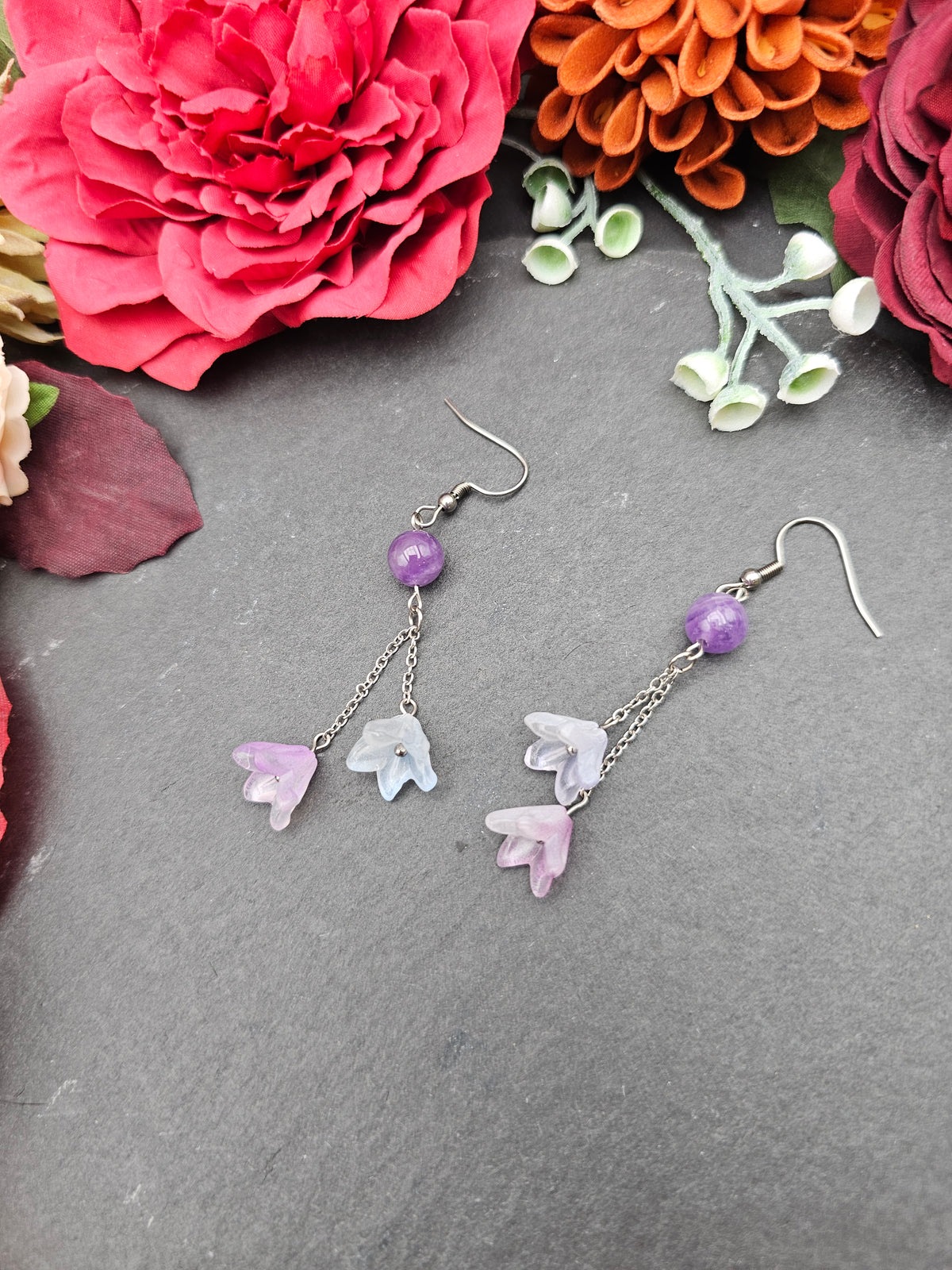 Ohrringe Floral Blau & Lila | Amethyst | Edelstahl