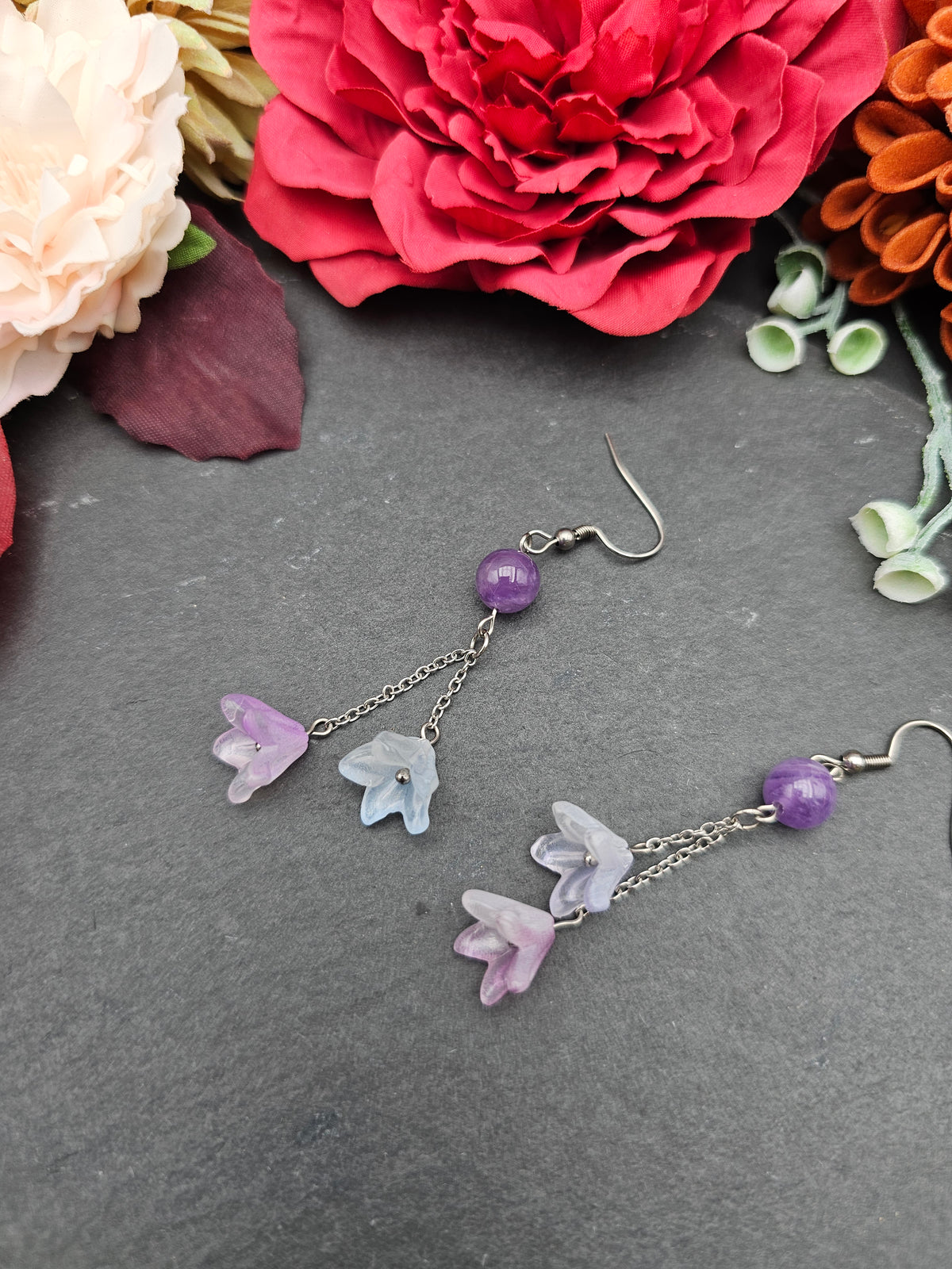 Ohrringe Floral Blau & Lila | Amethyst | Edelstahl