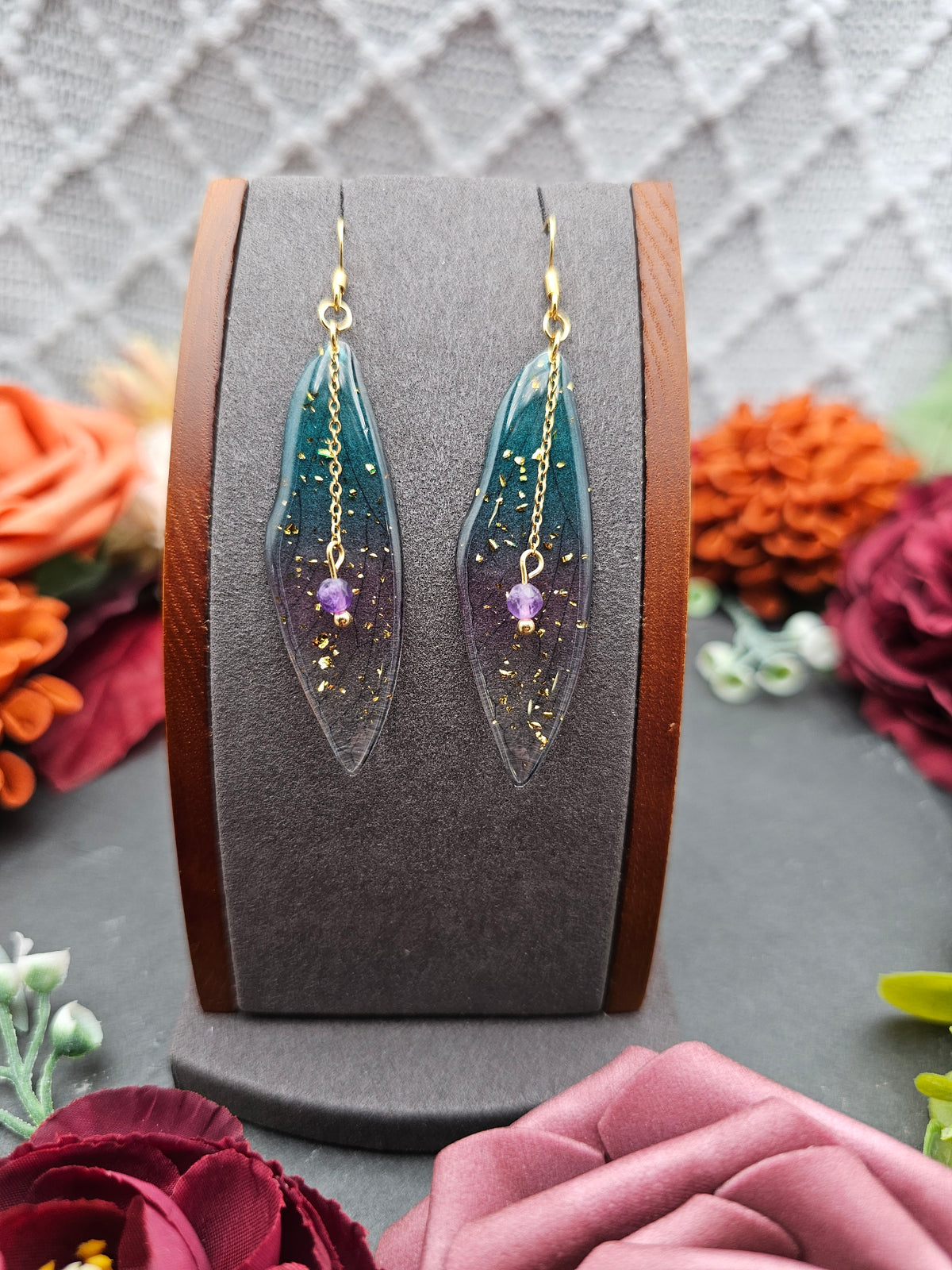 Ohrringe Flügel Blau-Lila | Amethyst | Edelstahl vergoldet