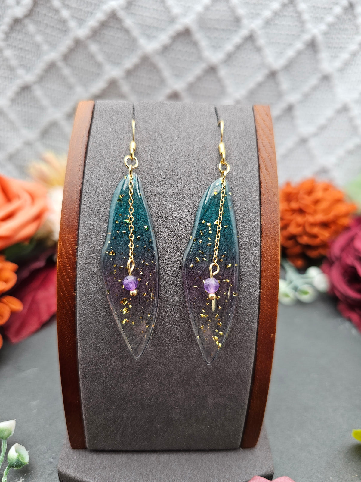Ohrringe Flügel Blau-Lila | Amethyst | Edelstahl vergoldet