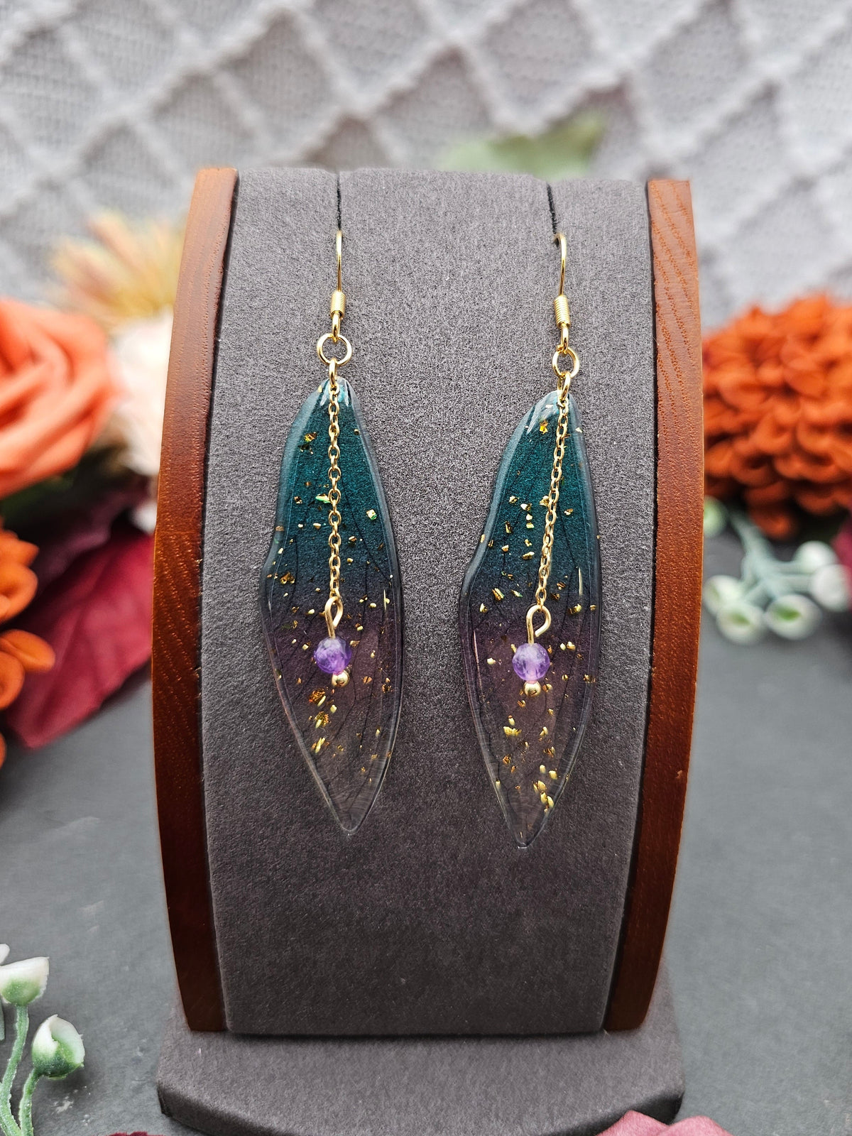 Ohrringe Flügel Blau-Lila | Amethyst | Edelstahl vergoldet