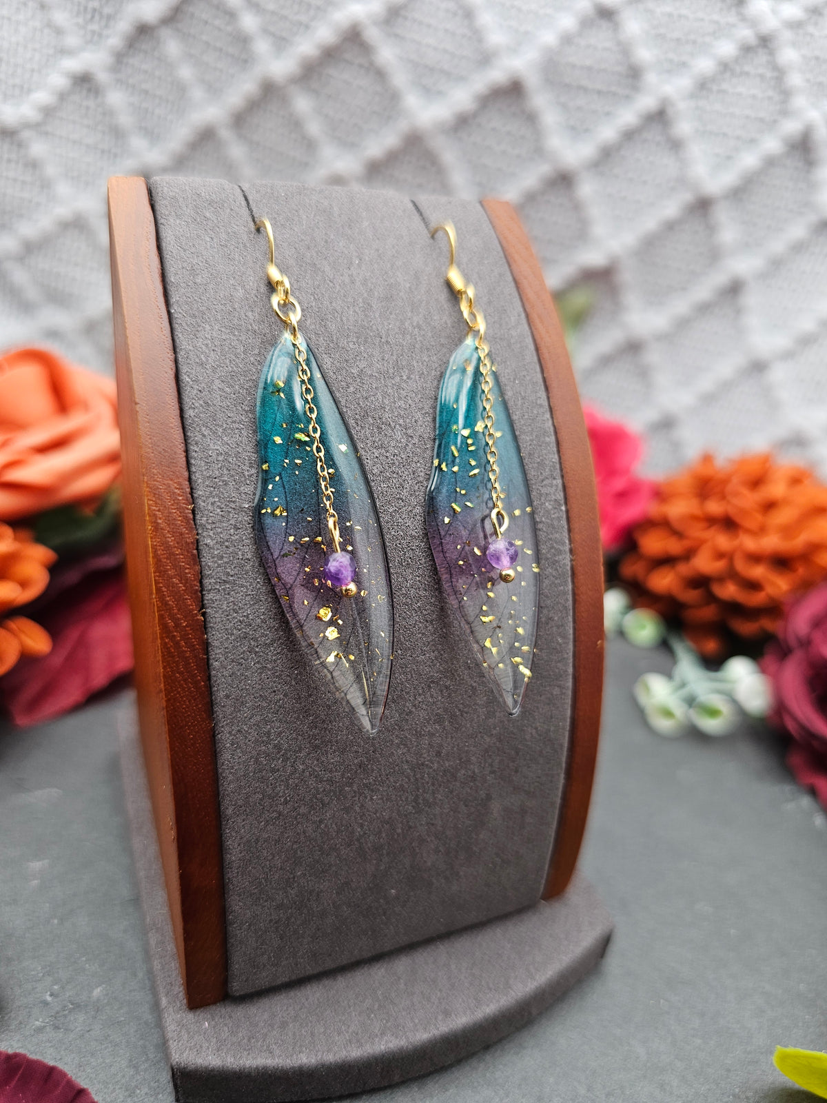 Ohrringe Flügel Blau-Lila | Amethyst | Edelstahl vergoldet