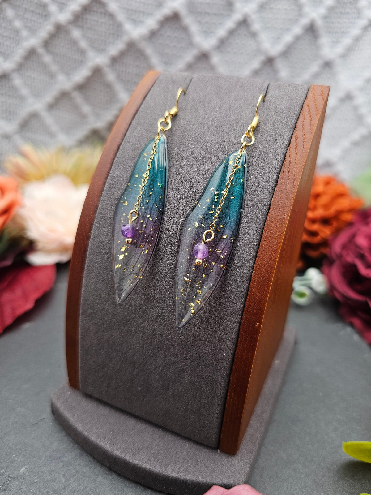 Ohrringe Flügel Blau-Lila | Amethyst | Edelstahl vergoldet