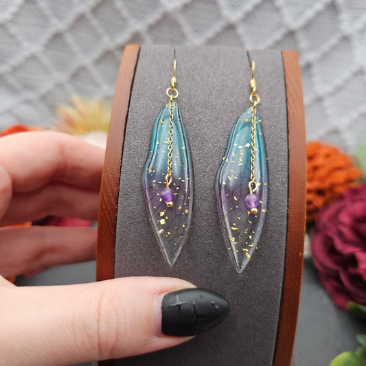 Ohrringe Flügel Blau-Lila | Amethyst | Edelstahl vergoldet