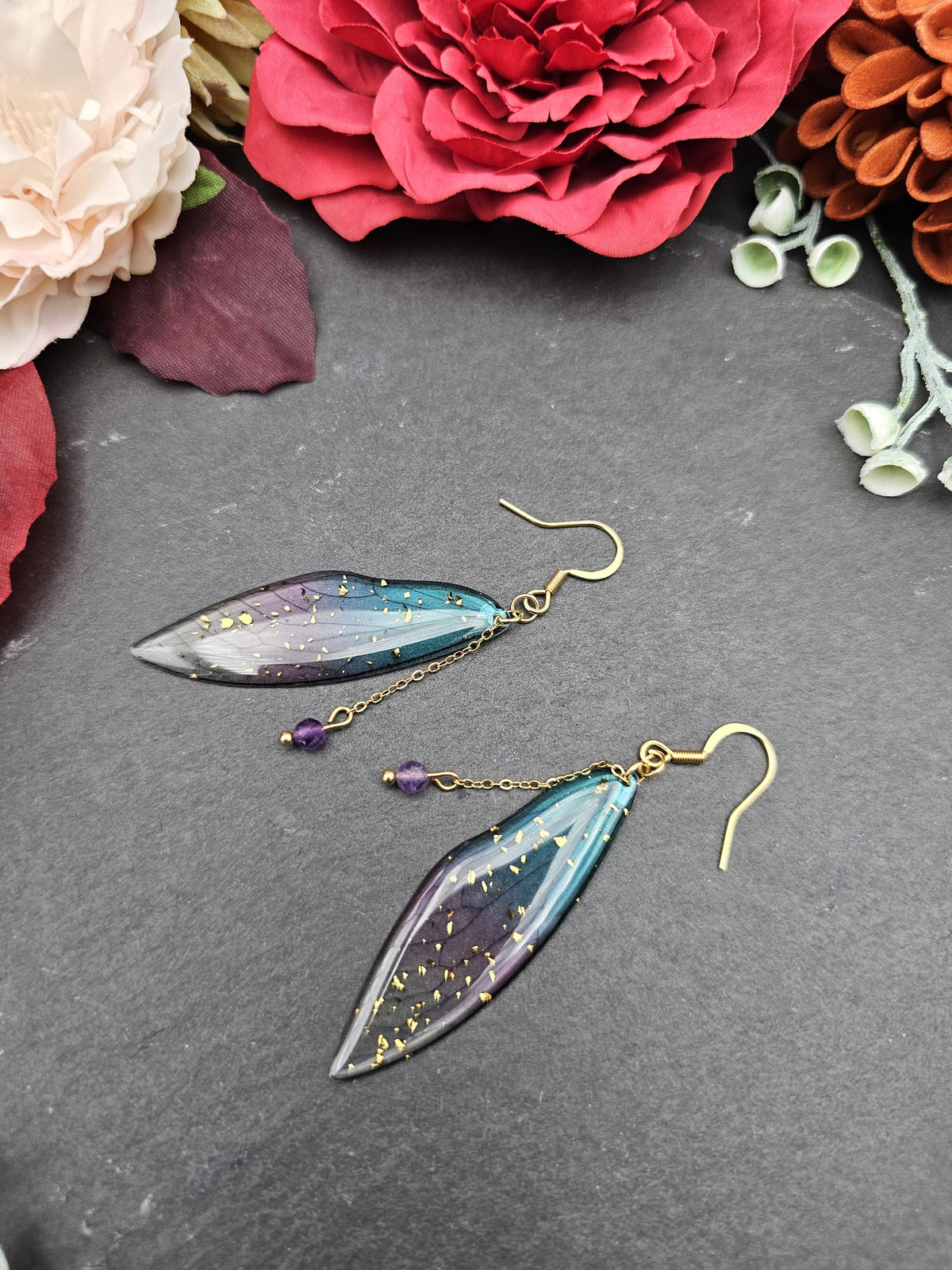 Ohrringe Flügel Blau-Lila | Amethyst | Edelstahl vergoldet