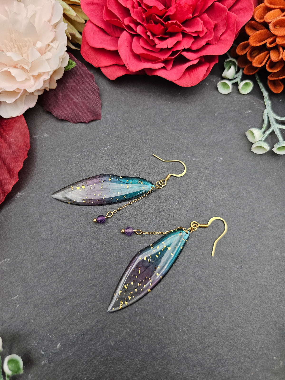 Ohrringe Flügel Blau-Lila | Amethyst | Edelstahl vergoldet