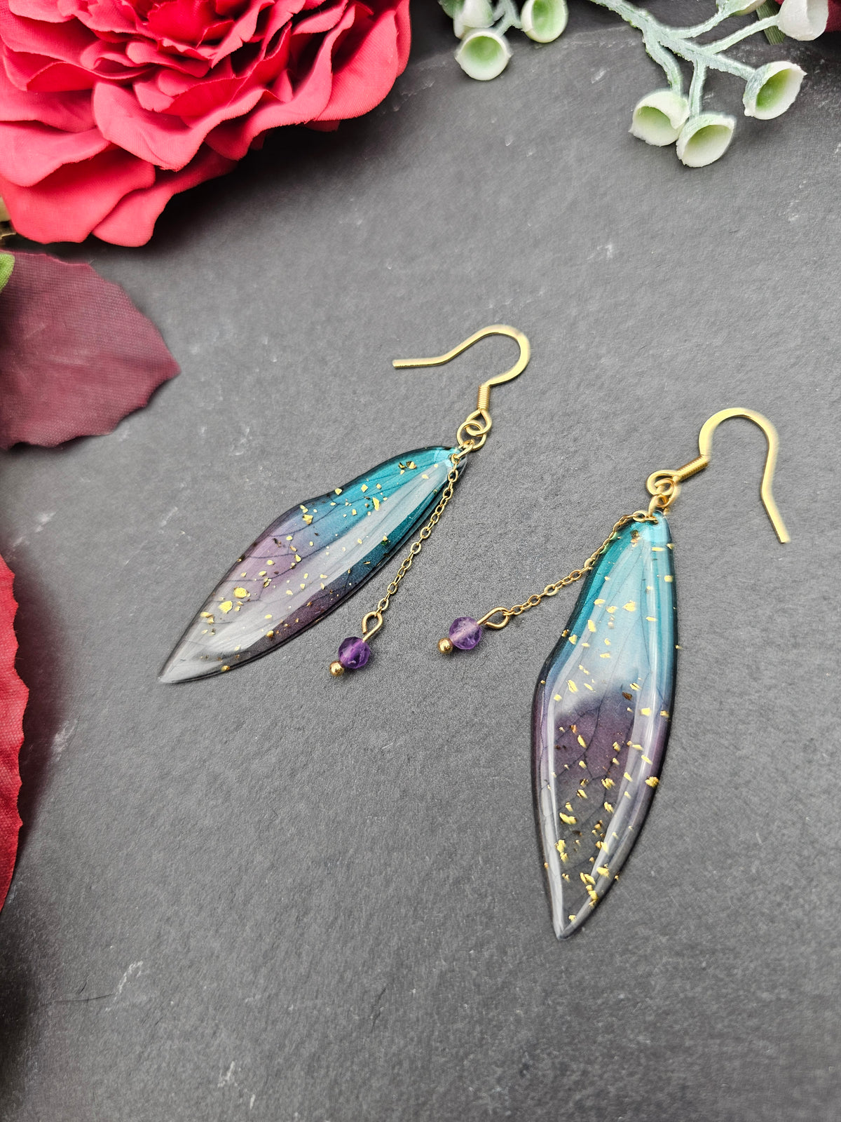 Ohrringe Flügel Blau-Lila | Amethyst | Edelstahl vergoldet