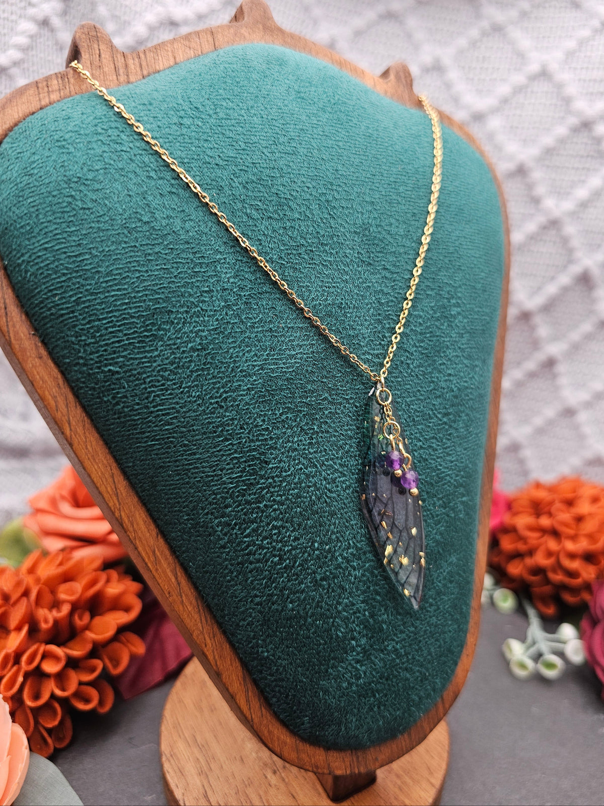 Halskette Flügel Blau-Lila | Amethyst | Edelstahl vergoldet