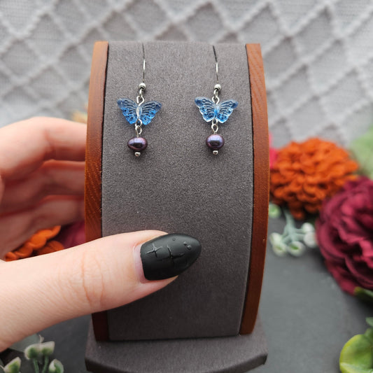 Ohrringe Schmetterling Blau | Süßwasserzuchtperle | Edelstahl