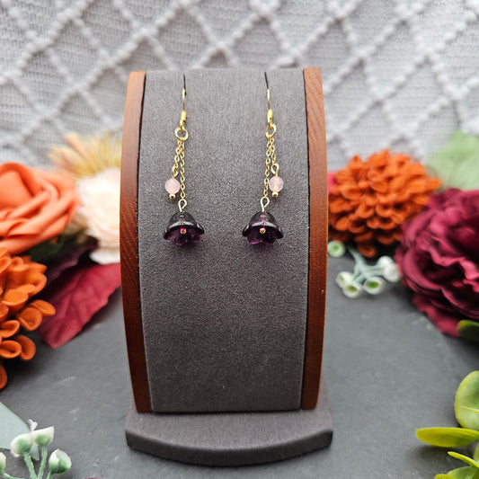 Ohrringe Floral Lila | Rosaquarz | Edelstahl vergoldet